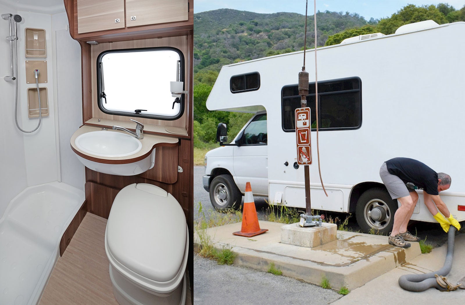 Portable RV/camper toilet and holding tank setup in Murrieta, California