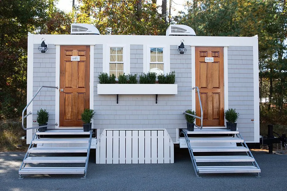 Wedding restroom units discretely staged at a venue in Murrieta, California